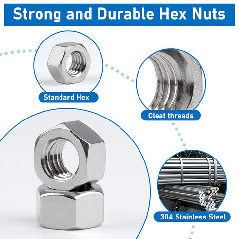 Vmuter 100 Pack 1/4-20 304 (A2-70) Inch Hex Nuts, Stainless Steel Hardware Nuts,Standard Coarse Thread Nuts