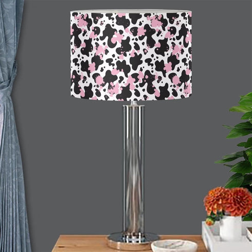 Yzaoxia Cute Cow Drum Light Shade Black and Pink Lamp Shade for Bedroom Living Room PVC Drum Lampshade Cover for Desk