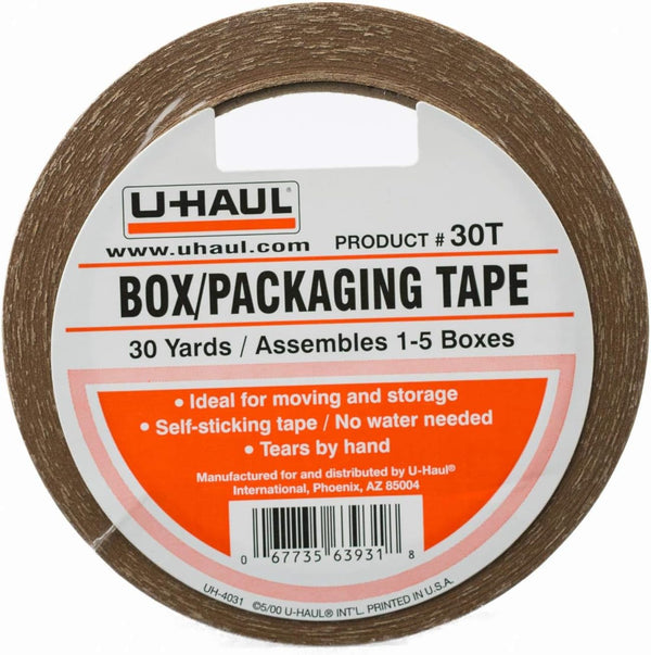 U-Haul Moving Box Paper Tape - Ideal for Moving, Packing, & Storage Boxes - 30 Yard Roll, Easily Tears by Hand
