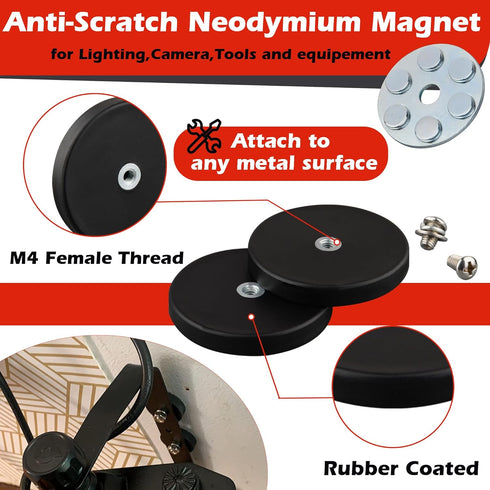 ULIBERMAGNET 4Pack Anti-Scratch Neodymium Magnet, Rubber Coated with M4 Female Thread for Strong Mounting