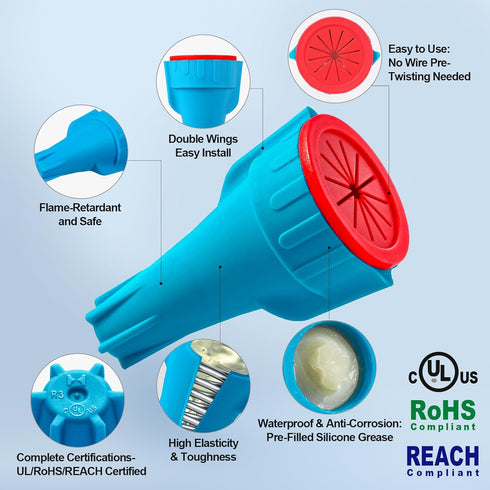 50PCS R3 20-10AWG Waterproof Wire Connectors, Wires, Secure Waterproof Wire Nuts with Reliable Seal for Outdoor Use