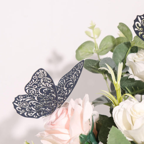 12PCS 3D Efavormart Navy Blue Butterfly Wall Decals - Sparkling Glitter & Diamond Mural Stickers - DIY Removable Art