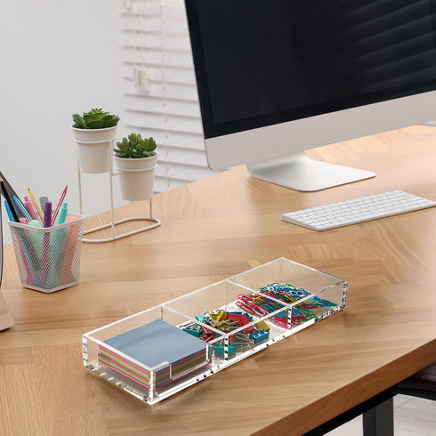 WORHE Sticky Note Holder Clear Acrylic Self-Stick Note Pad Holder 3 in 1 Memo Holder Desk Organizer for Office Home Post Pop Note Dispenser for 3"x3" Note Pad Holder (BQ211) by WORHE