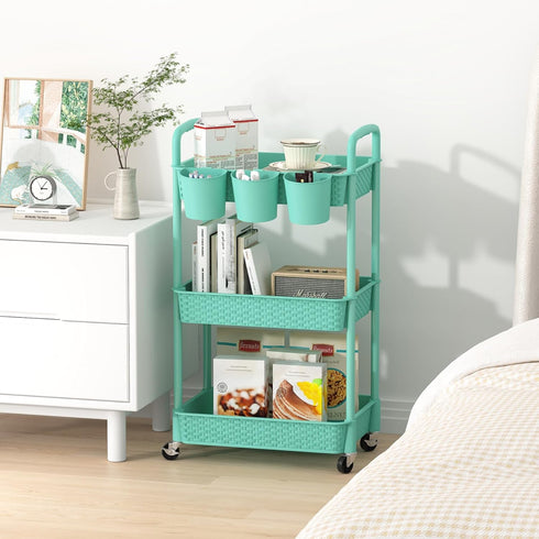 MOYIPIN 3-Tier 3 Plastic Rolling Utility Cart with Handle,Utility Storage Cart for Office, Living Room, Kitchen,Movable