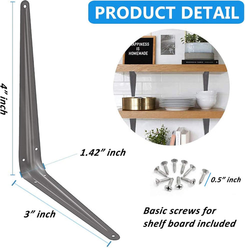 Wideskall 3" 4" inch Pack 20 Metal x Wall Corner Angle Shelving Shelf Brackets, Grey