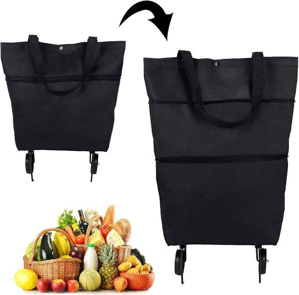 aotekar 2 in 1 Foldable Shopping Cart, Collapsible Two-Stage Zipper Grocery Cart with