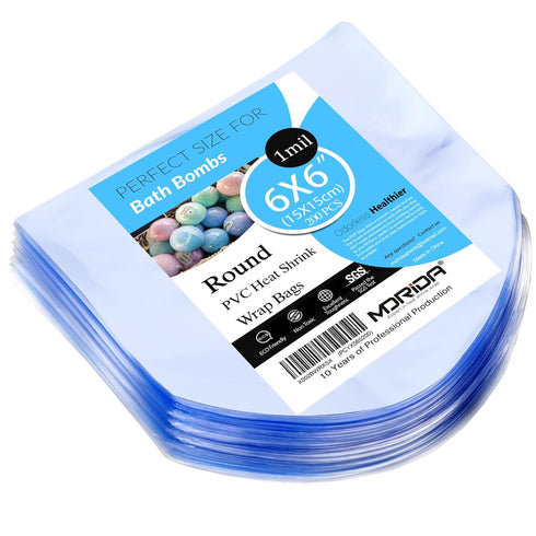 200 pcs 6X6 inch Bath Bomb Heat Shrink Wrap Bags - Round PVC Wrappers for Bath Bombs, Soaps, Cookies, DIY Crafts