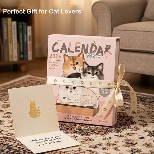 Nuoyunova 2026 12 Cat Desk Calendar for Lovers: Cute & Funny Two-Sided Theme Desk Calendar with Monthly Adorable