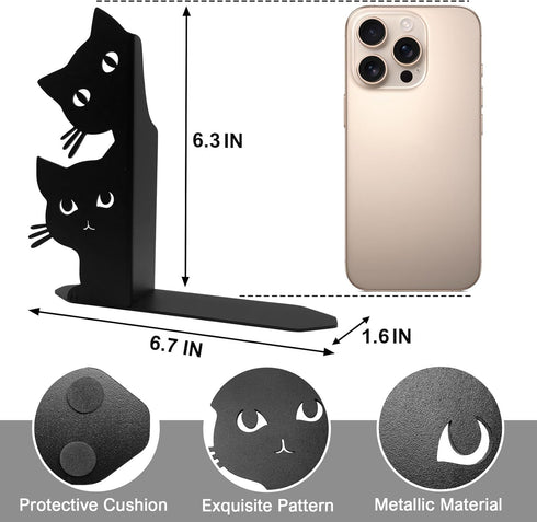 Peeping Cat Bookends for Shelves Decorative, Metal Book Ends for Heavy Books Book Stopper for Office Home Cute Desk