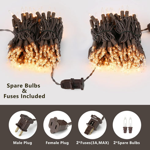 Clear Christmas Lights String | 21.63ft 100 Count Incandescent Brown Wire Lights | UL Certified for Indoor Outdoor