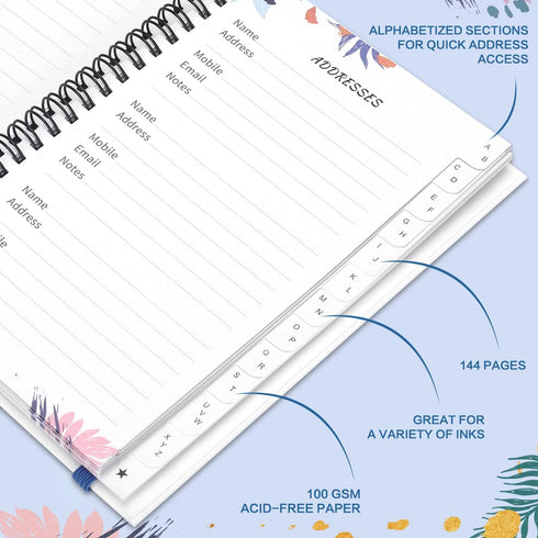 JUBTIC Address and Password Book - Hardcover Spiral Bound Organizer for Contacts and Logins, 5.2" x 7.7"