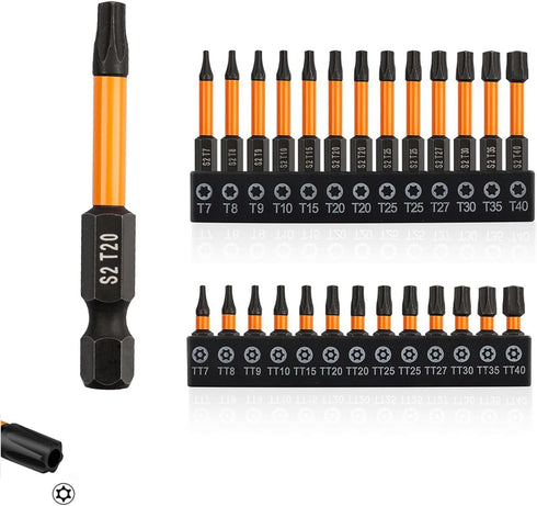 Torx Screwdriver Set 26pcs (T7-T40 TT7-TT40), Security Tamper Proof Bit Set, 1/4 Hex Bit Set