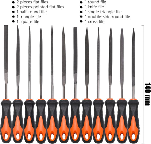 REXBETI 13Pcs Metal Needle File Set, Small Diamond Files, Premium Grade T12 Drop Forged Alloy Steel with Carry Case