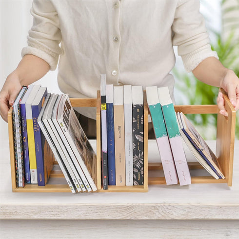 ZOOFOX Bamboo Desktop Bookshelf, Expandable Desktop Organizer, Small Display Shelf Book Rack for Office Supplies, Home Tabletop by ZOOFOX