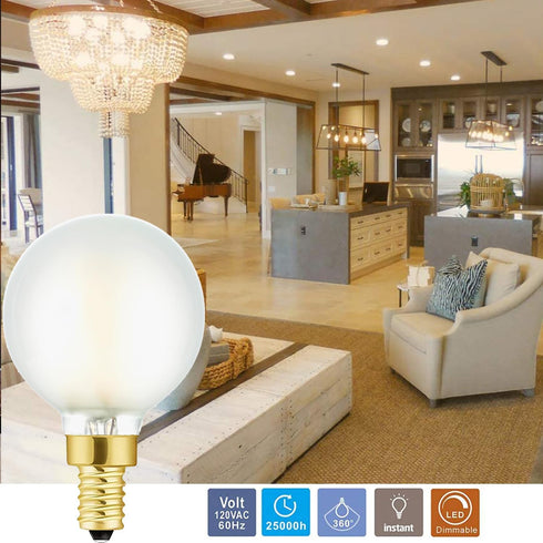 E12 Bulb,6 Packs G16.5 Bulb,40 400lm 3000k White,Dimmable Bulbs Bulbs LEOOLS Led Chandelier Light Frosted Type G Round