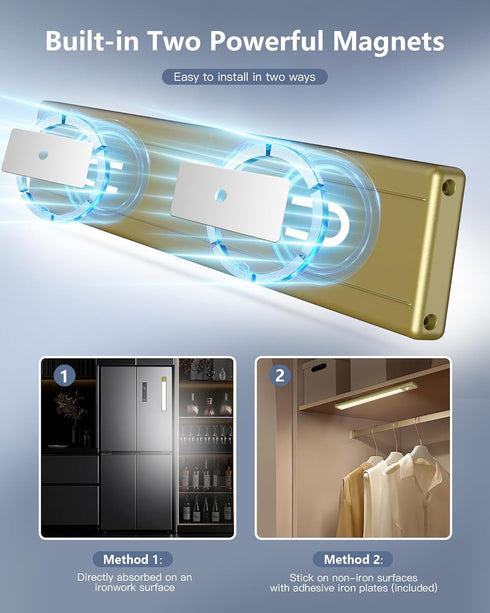 OTWKAY 10.5inch 3 2 Pack Dimmable Counter Closet Under Cabinet Lighting with Color Temps, Rechargeable Motion Sensor