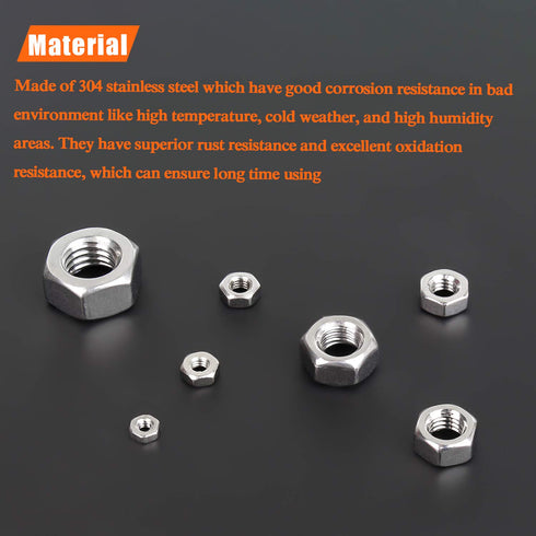 360 Pieces 304 Stainless Steel Hex Nuts Assortment Kit, 7 Sizes (M2 M2.5 M3 M4 M5 M6 M8)