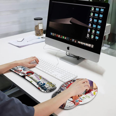 Ergonomic Mouse Pad Wrist Support Gel and Keyboard Wrist Rest Set for Laptop, Gaming, Office, Durable and Comfortable