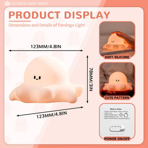 DAMELYN Octopus Night Light for Kids, Adjustable and Timed Silicone Night Lamp, Octopus Lamp Room Decor for Nursery