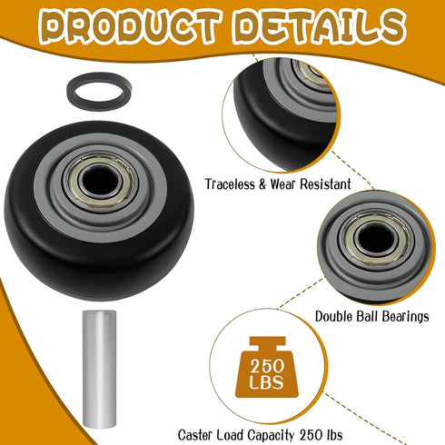 Wensdr 8 3 Inch 3" 1.25" 3/8" Pcs Push Cart PU Shelf Replacement & Cargo Elevator Front Casters, Replacement Casters