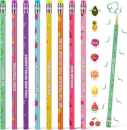 Leinuosen 60 Pcs Scented Inspirational H Pencils with Erasers, Colorful Fun Wood Pencils for School