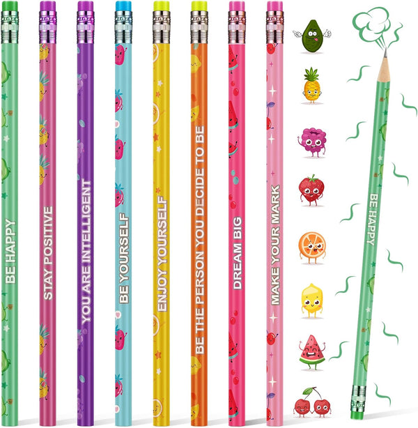 Leinuosen Scented Pencils, 96 Pieces, Colorful Smelly Pencils with Eraser, Cute Fruit Designs for Kids