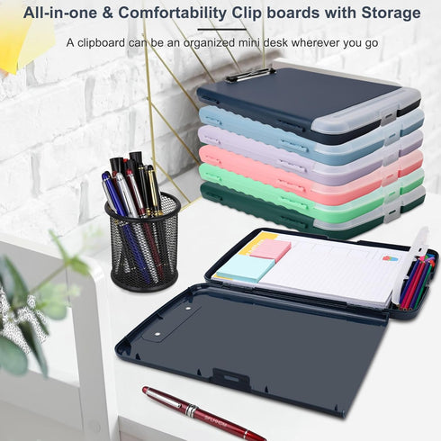 Storage Clipboard with Pen Holder for Office Supplies, Nursing Clipboards with Low Profile Clip, 8.5x11 Navy Blue