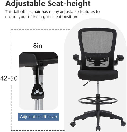 PayLessHere Ergonomic Drafting Chair Tall Office Chair High Adjustable Standing Desk Chair with Lumbar Support Mesh
