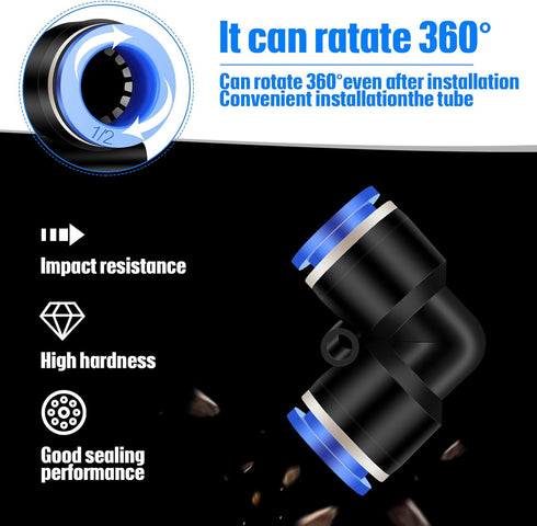 Push to Connect Fittings Air Line Fittings Kit, 60 Pieces Quick Release Pneumatic Connectors, Blue, 1/2 Inch OD