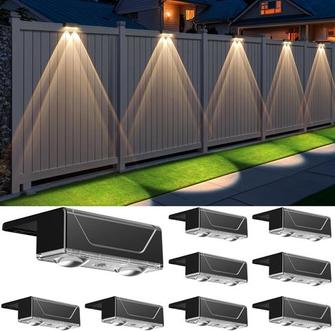 Srtyuo Solar Fence Lights Outdoor - 3 Color Modes(3000K/4000K/6000K), IP55 Waterproof Solar Lights,
