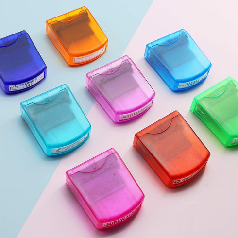 Reliancer 8PCS Teacher Stamp Set, Colorful Self-Inking Motivation Stamps for Classroom Homework Rating with Storage Tray