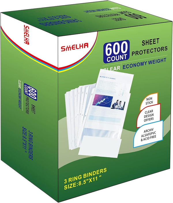Sheet Protectors for 3 Ring Binder, 600 Page Capacity, 8.5" x 11", Upgraded Thick Material, Top Loading