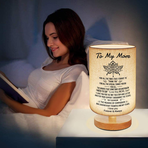 Dimmable To My Mom Mother Day Birthday Gifts - Engraved Table Lamp, Bedside Nightstand Lamp, Fabric Desk Lamp Shade