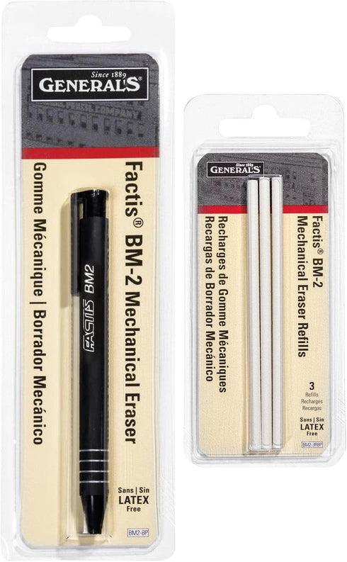 General Pencil - Pencil-Eraser + Refills Bundle, GPBM2-BP Factis Pen Style Eraser Plus GPBM2-3RBP Refills