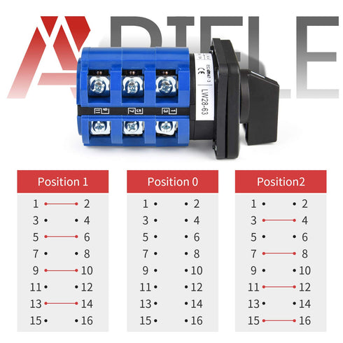 APIELE Universal Rotary Cam Selector Switch, 3 Position 440V, 20A 8 Terminal