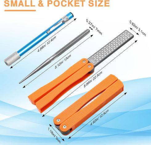 3PCS Garden Tool Sharpener, 2PCS Double-Sided Diamond Knife Sharpener/ 1PCS Retractable Diamond Sharpening Rod, Blade Sharpener Stone Pocket Knife Sharpening Rod for Gardening Pruner by Anglekai