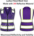 Women's Mesh Reflective Vest with Pockets - High Visibility ANSI Class 2, Made with 3M Reflective Tape, Purple XL