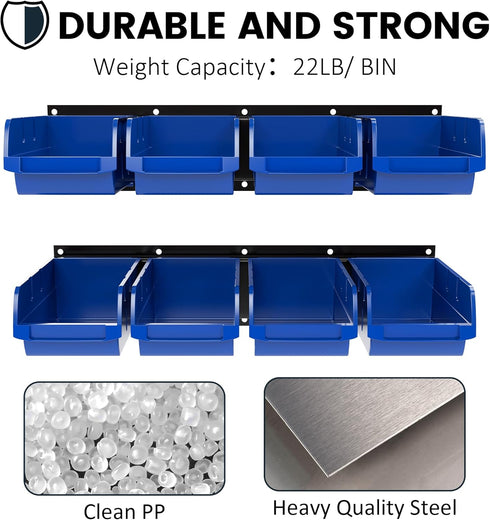 8 Bins&2 UNITEDPOWER wall mounted garage storage bin, Parts Rack, Plastic Hanging Stackable Storage Bin, Hardware Tool