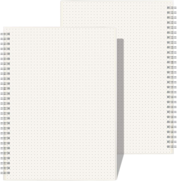 RETTACY Bullet Dotted Journal 2-Pack, B5 Dotted Grid Spiral Notebook, 160 Pages, 100 GSM Premium Paper