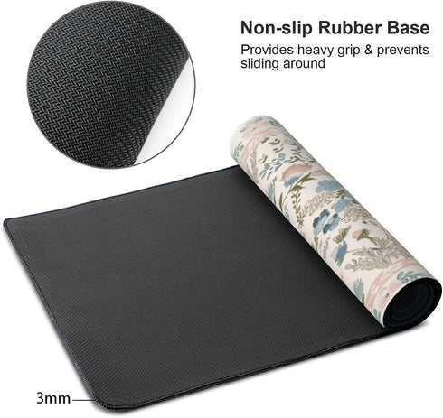 OUNNTC Aesthetic Pink Floral Desk Pad, XXL Large Mouse Pad for Desk with Anti-Slip & Stitched Edges, Keyboard Mat