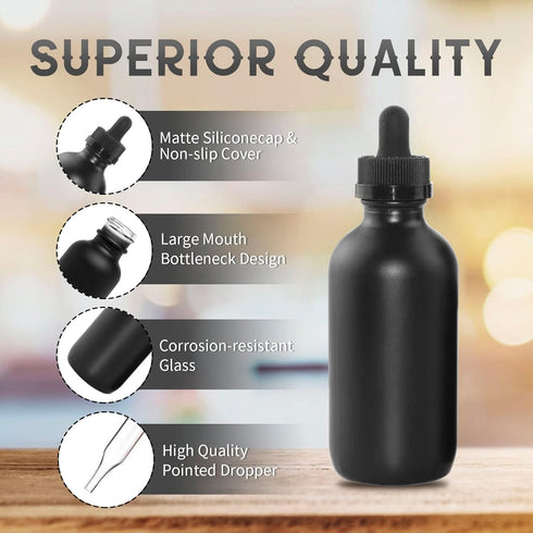 24 Pack Frosted Black Dropper Bottles, 1oz/30ml Glass Tincture Bottles with Measured Eye Dropper for Essential Oils
