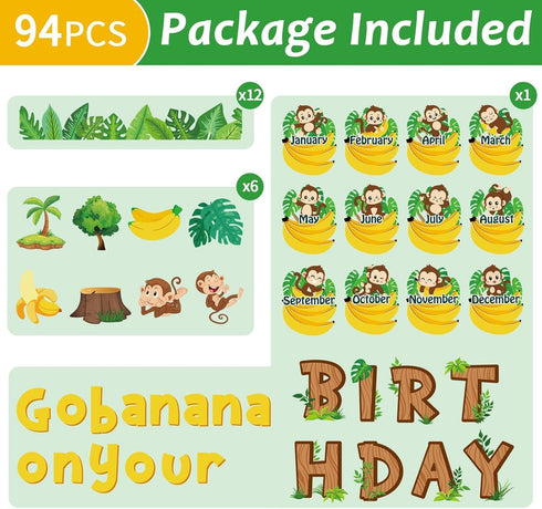 Jungle Theme Monkey Birthday Bulletin Board Set Happy Birthday Chart Cutouts Safari Decorations for Preschool Classroom