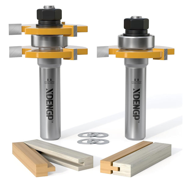 Professional 2 PCS Tongue and Groove Router Bit Set, 1/2 Inch Shank Wood Milling Cutter for Joinery