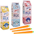 Kawaii Set of 3 Milk Carton Pencil Cases, Cosmetic Bag + 3 Carrot Gel Ink Pens