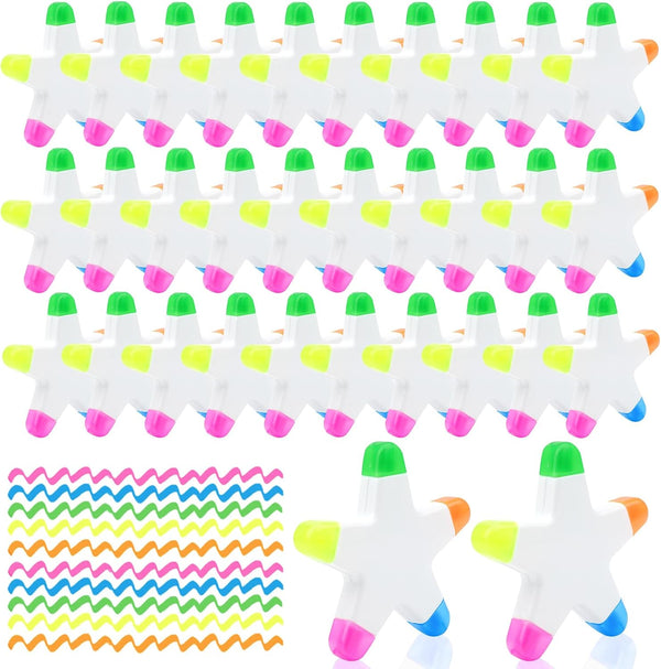 Star Highlighters, 50 PCS 5-In-1 Colorful Star Highlighters, Multi Color Fluorescent Assorted Colors for School
