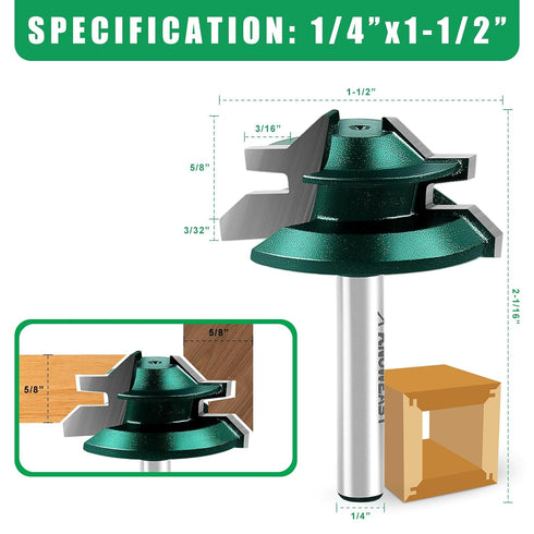45 Set 1/4 Inch 3-Piece 1/2, 5/8 3/4 Inch Knoweasy Degree Lock Miter Router Bit with Shank, for Woodworking Projects