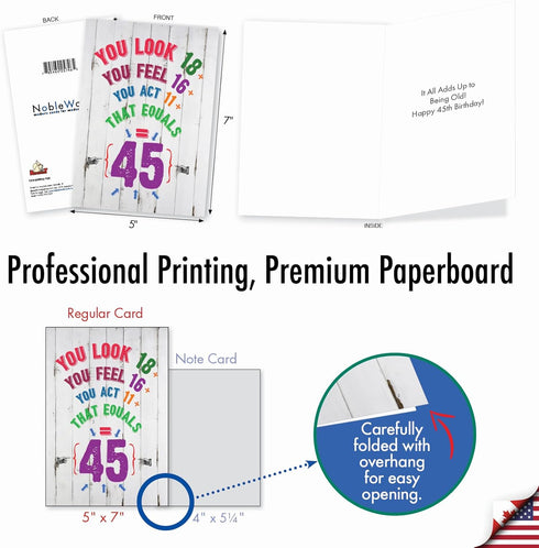 NobleWorks 45th Birthday Card with Envelope - Funny Stationery Notecard for 45 Year Old Greeting