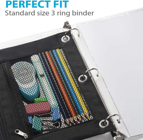 Sooez 2 Pack Pencil Pouch for 3 Ring Binder, Fabric Binder Bags with Zipper and Reinforced Grommets for School Supplies