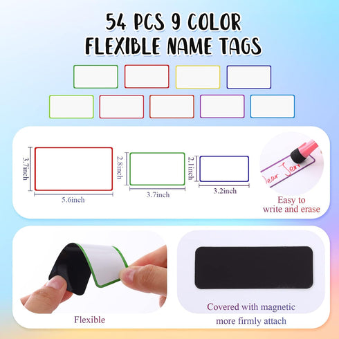 Fainne 12 Roll 1/8 Whiteboard Thin Tape with 54 Magnetic Dry Erase Label Name Tag for School Office Supplies
