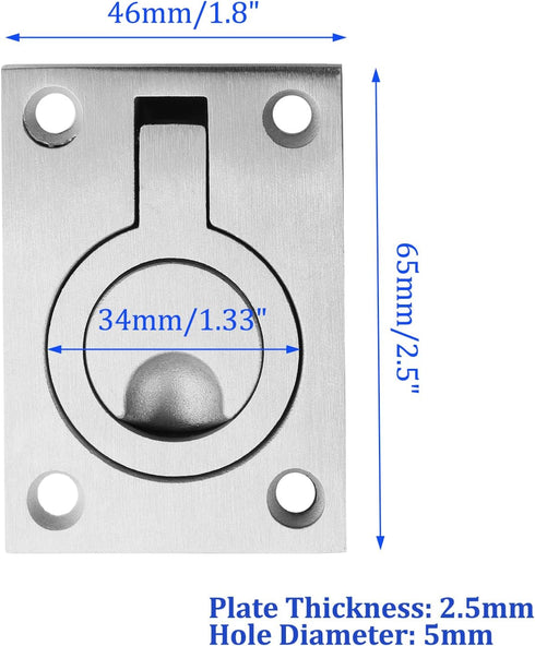 2Pcs Flush Pull Ring Handles 2.5" x 1.8" Hidden Recessed Furniture Handle, 304 Stainless Steel Recessed Boat Hatch